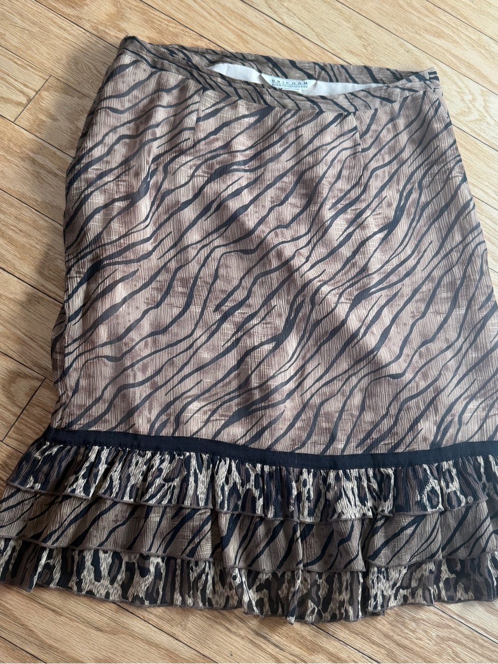 JohnPaulRichard Brown & Black Animal-Print Ruffle A-Line Skirt